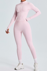 Women's Athletic Set:Stand Collar Jacket And Slim Leggings