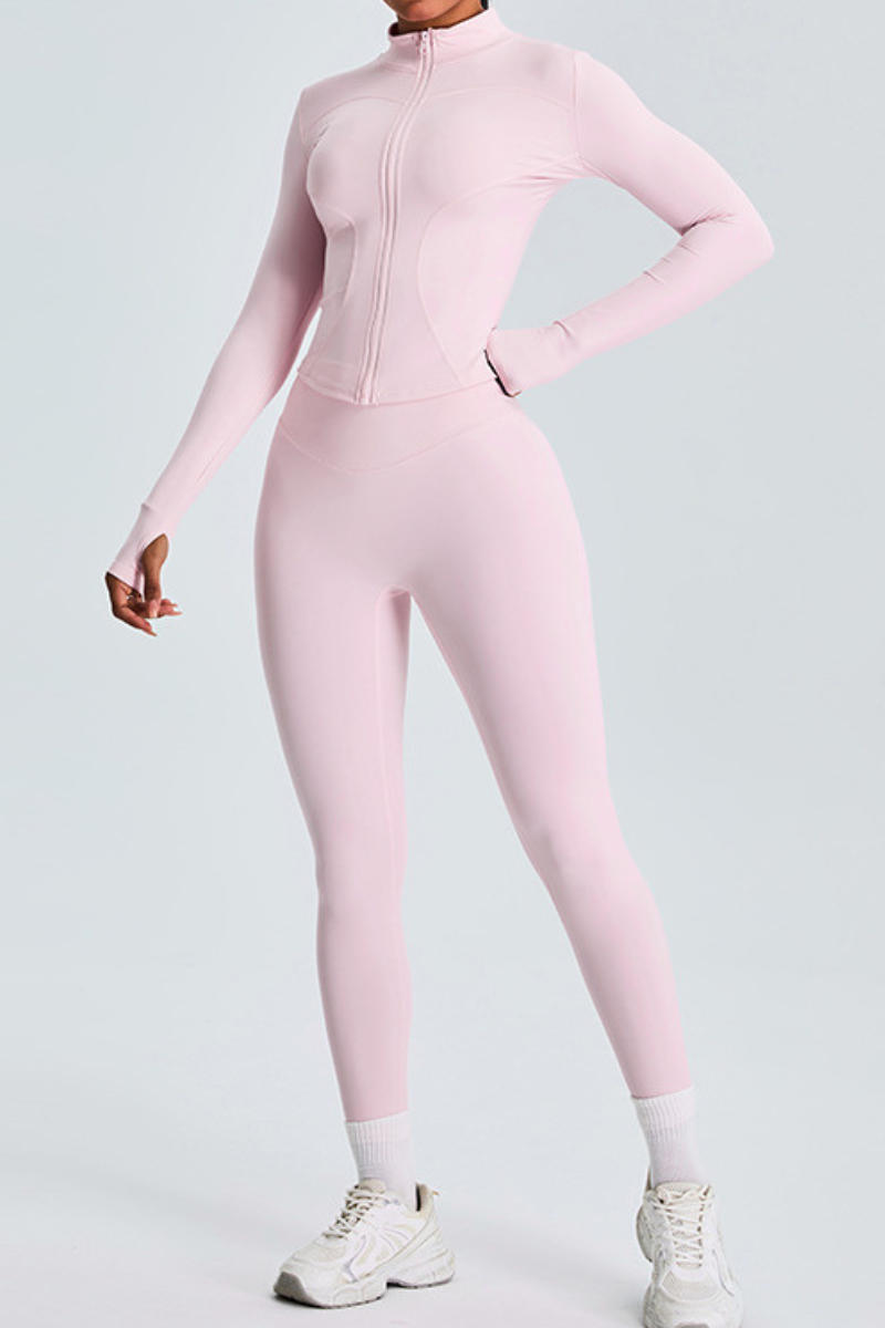 Women's Athletic Set:Stand Collar Jacket And Slim Leggings