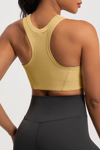 Women's Ribbed Front Zipper Racerback High Impact Sports Bra