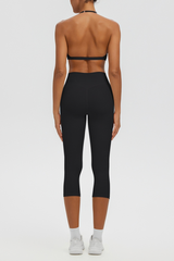 Women Halter V-neck Bra & High Waist Capri Leggings Yoga Set