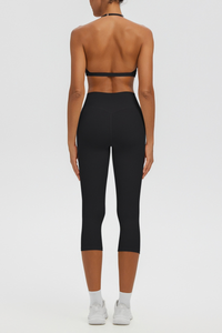 Women Halter V-neck Bra & High Waist Capri Leggings Yoga Set
