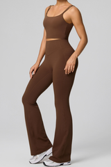 Women's Double Strap Twist Back Cami & Flare Yoga Pants Set