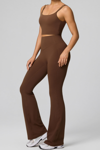 Women's Double Strap Twist Back Cami & Flare Yoga Pants Set