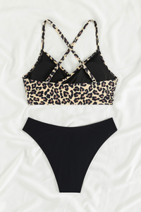 Women's Sexy Leopard-Print V-Neck Cross Bock Bikini