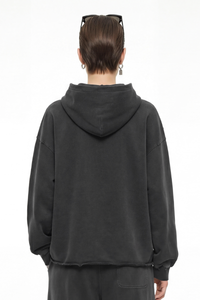 Women's Fall Winter 100% Cotton Washed Frayed Hem Hoodie