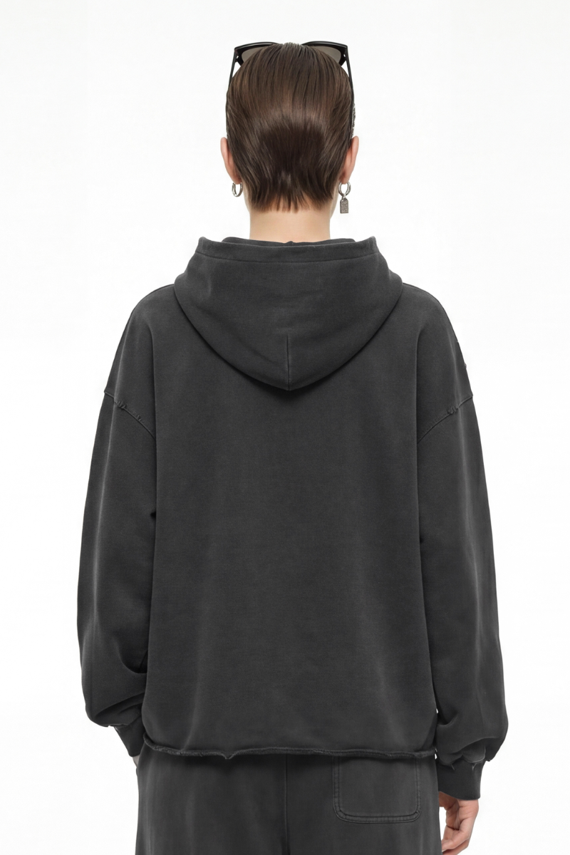 Women's Fall Winter 100% Cotton Washed Frayed Hem Hoodie