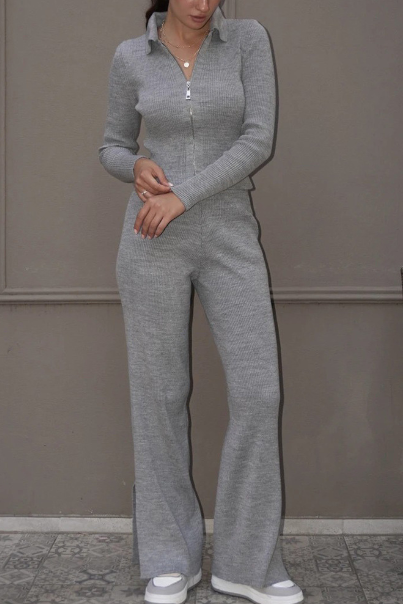 Fitted knit sweater and pants set