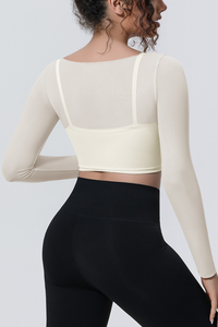 Women's Mesh Stitched Mock Two-Piece Long Sleeve T-shirt