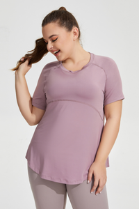 Plus Size Women's Long Breathable Mesh Yoga T-shirt