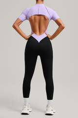 Women's Athletic Stand Collar Color Block Yoga Jumpsuit