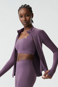 Women's Mock-Neck Color-Block Fitted Yoga Jacket