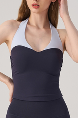 Women's Athletic Halterneck Color Block Cropped Tank Top