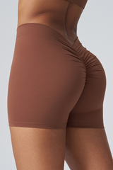 Women’s Rucched Back-V Waist Peach-Lift Sports Shorts