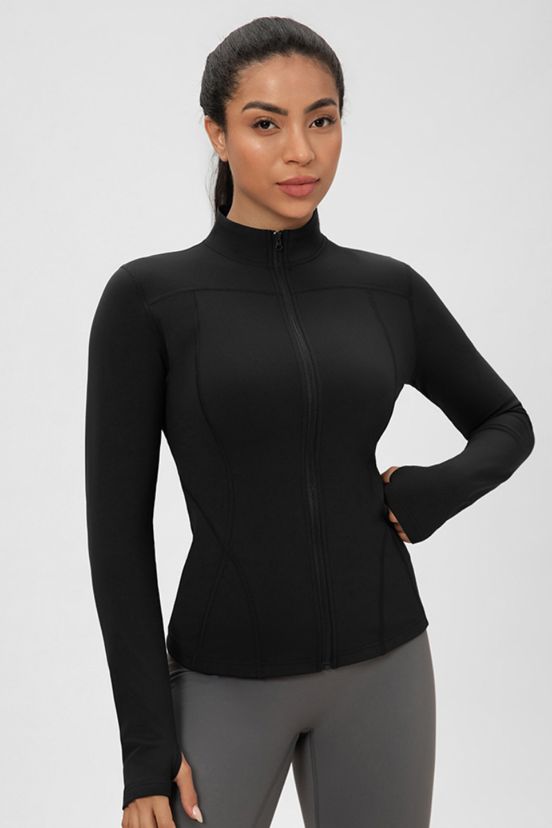 Women’s Stand-Collar Slim-Fit Fleece-Lined Athletic Jacket