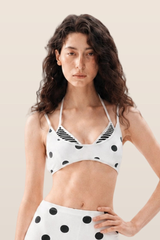 Women's Polka Dot Vintage Faux Two-Piece Halter Sports Bra