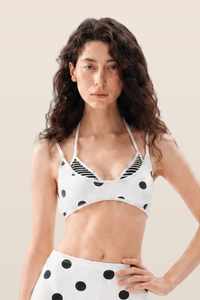 Women's Polka Dot Vintage Faux Two-Piece Halter Sports Bra