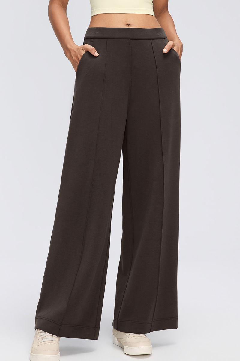 Women's Fall Center Pleat Hidden Card Pocket Wide Leg Pants
