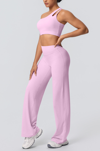 Women' Athletic Set:One Shoulder Bra And Wide Leg Pants