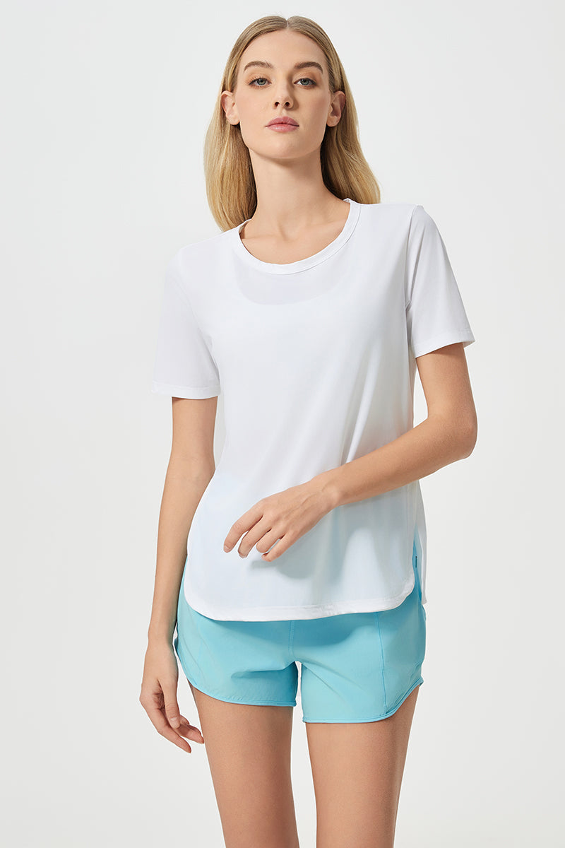 Women Short Sleeve Side Split Quick Dry Loose Breathable Running Fitness Sports Yoga Top