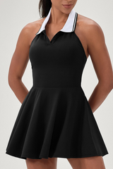 Women's Color-Block Polo-Collar Cut-Out Back Tennis Dress