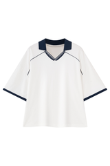 Men's V-Neck Contrast Trim Polo Collar Sports T-shirt