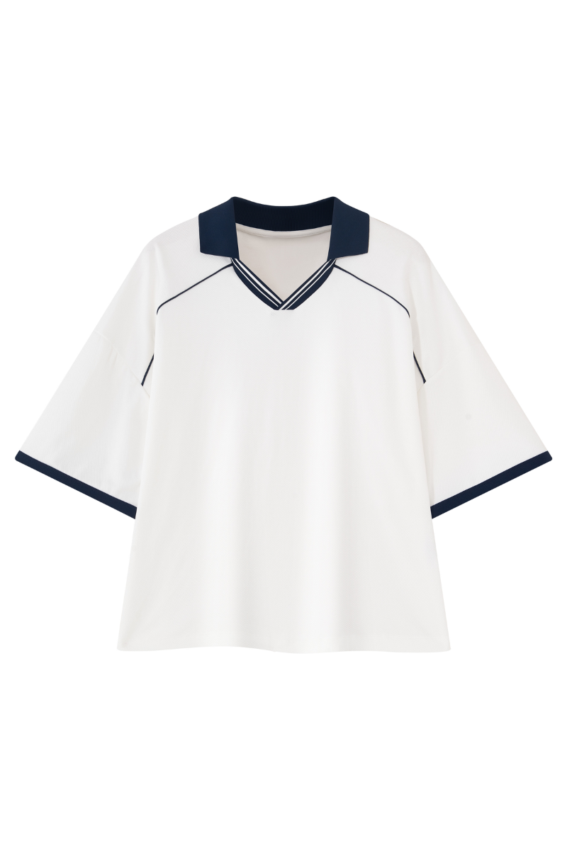 Men's V-Neck Contrast Trim Polo Collar Sports T-shirt