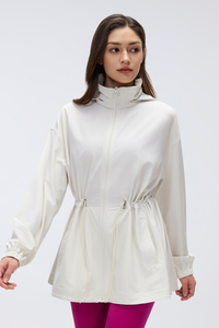 Women's Packable Drawstring Hooded Mid Length Jacket