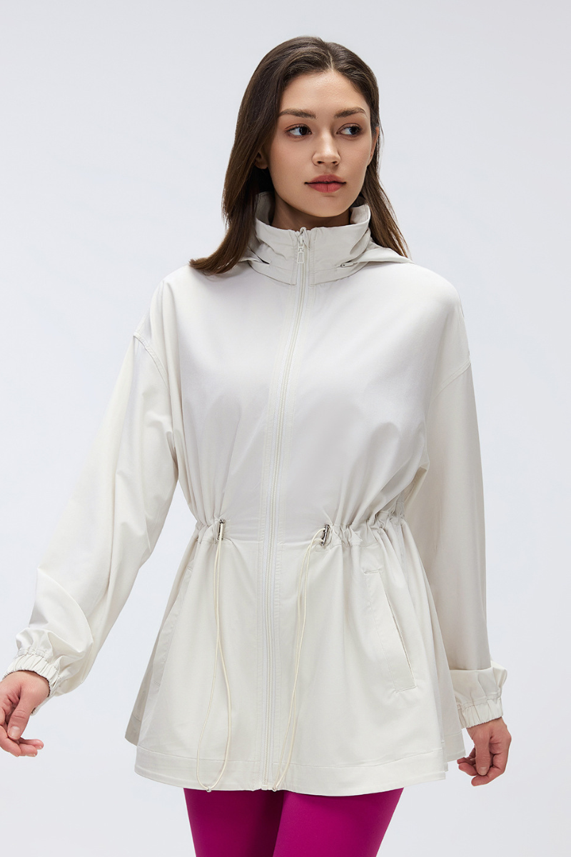 Women's Packable Drawstring Hooded Mid Length Jacket