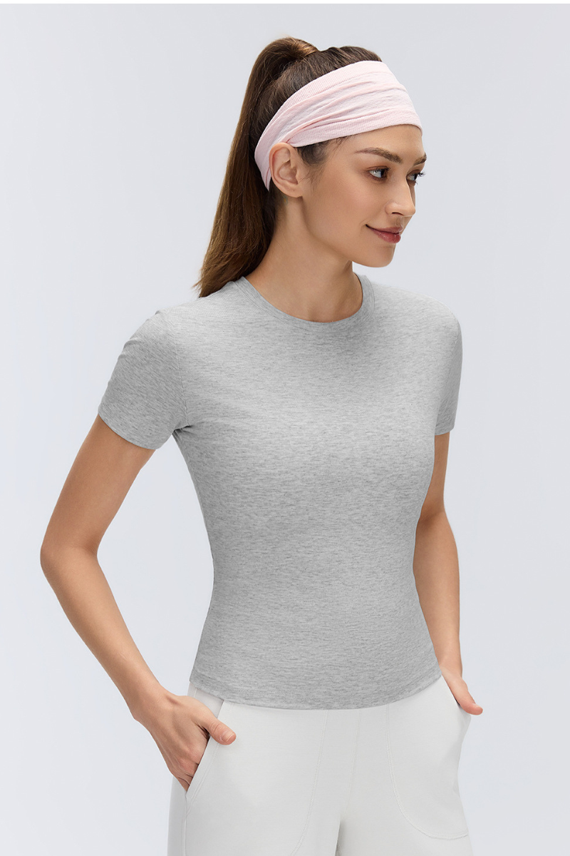 Women's Quick Dry Slim Elastic Cuff Crewneck Yoga Tee