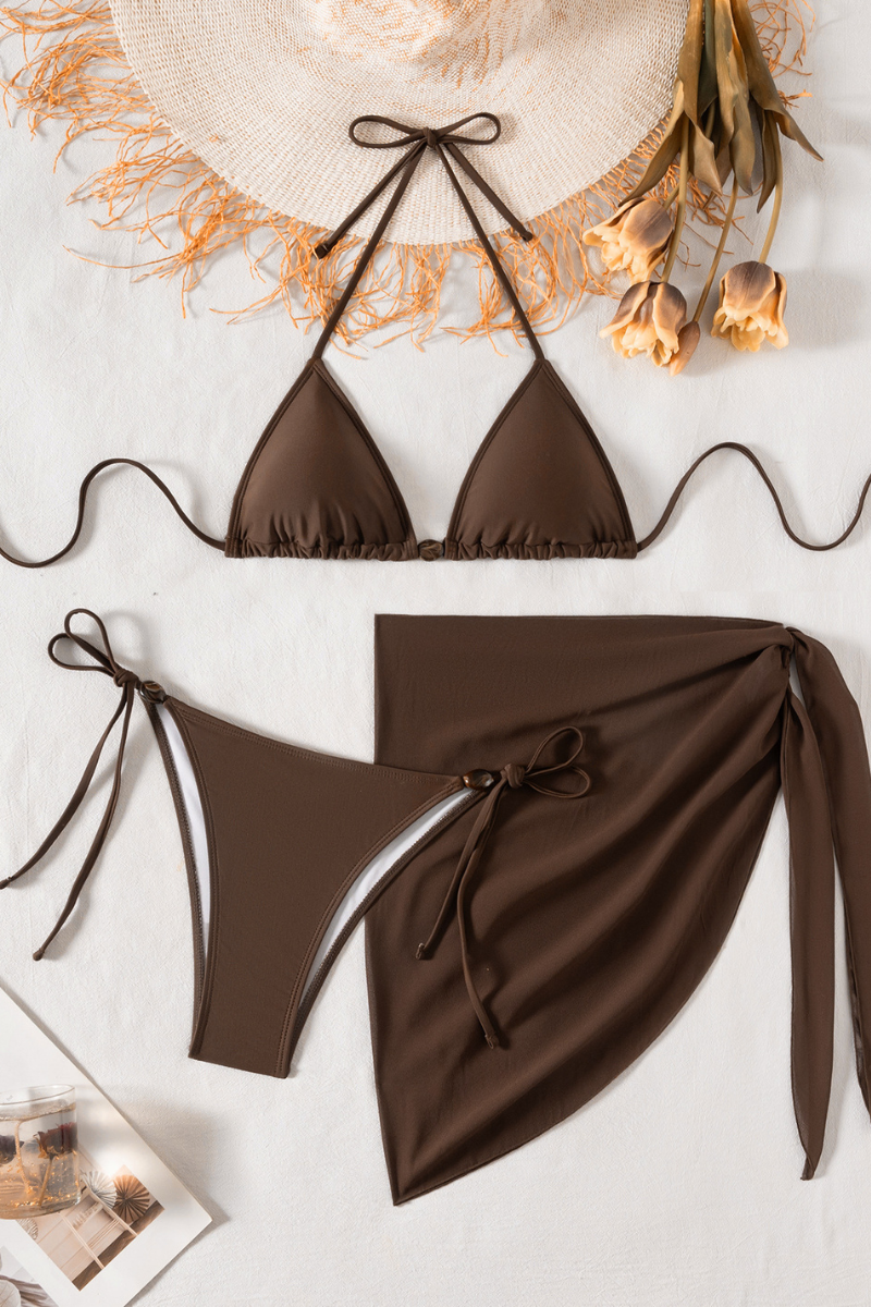 Women's Triangle Cup Thin Strap Sexy Three-piece Bikini Set