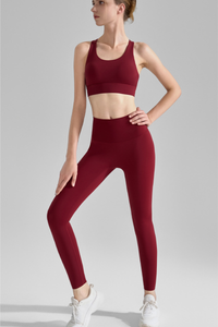 Women's Athletic Sets:U-Neck Cross Back Bra And Leggings