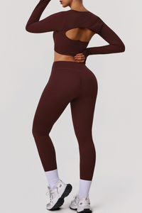 Women's Two Piece Set:Cropped Long Sleee T-shirt & Leggings