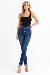Women's High Waist Stretch Button Fly Skinny Jeans