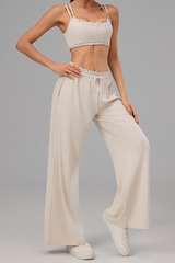 Women's Polka Dot Contrast Bra and Wide Leg Pants Yoga Set