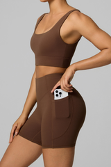 Women's Square Neck Wide Strap Bra And Shorts Yoga Set