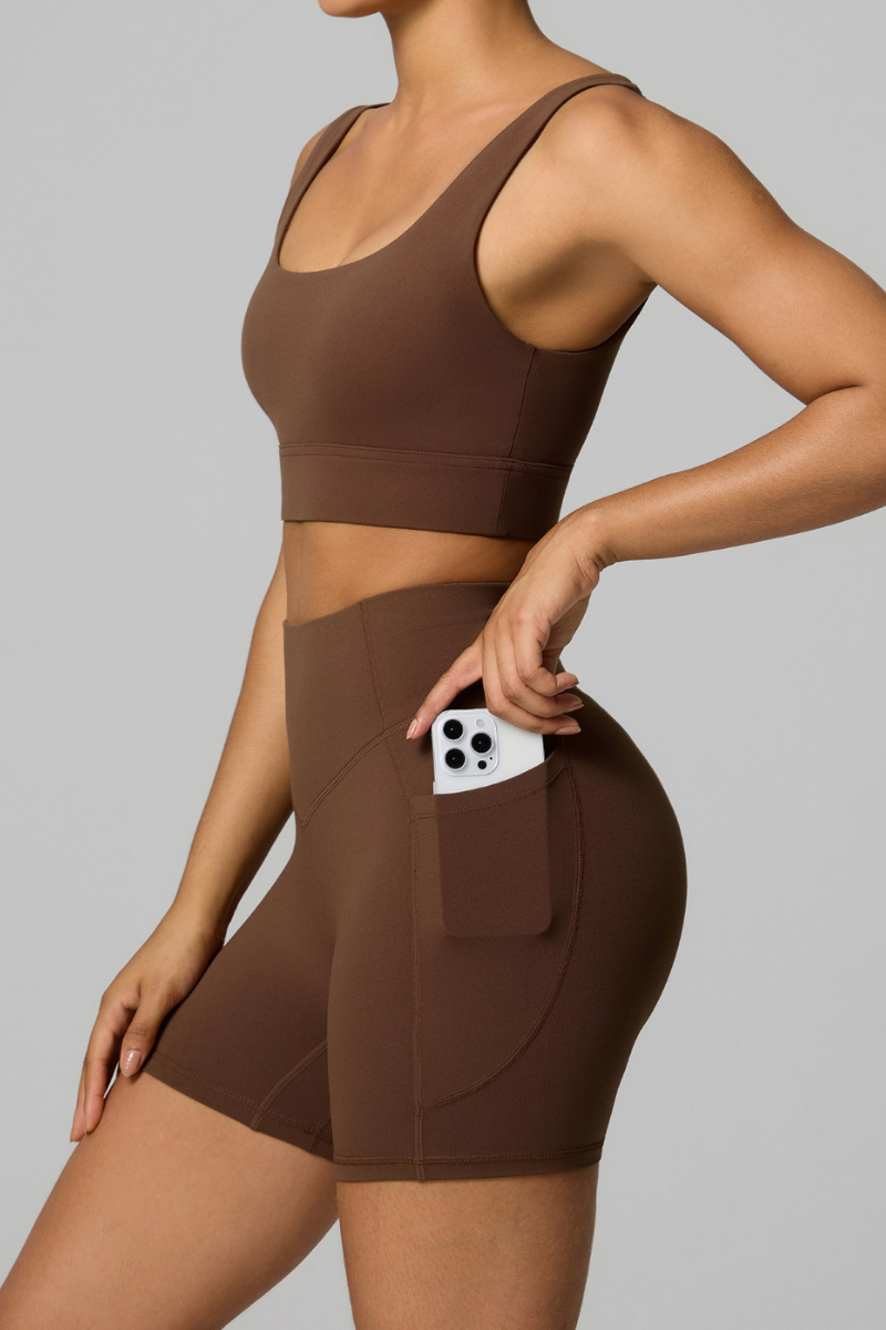 Women's Square Neck Wide Strap Bra And Shorts Yoga Set