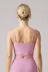 Women's Lace V-Neck Thin Strap Crop Pilates Top with Lace