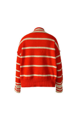 Women's Contrast Stripe Collared V Neck Knit Sweater