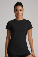 Women's Breathable Mesh Splicing Back Curved Hem T-shirt