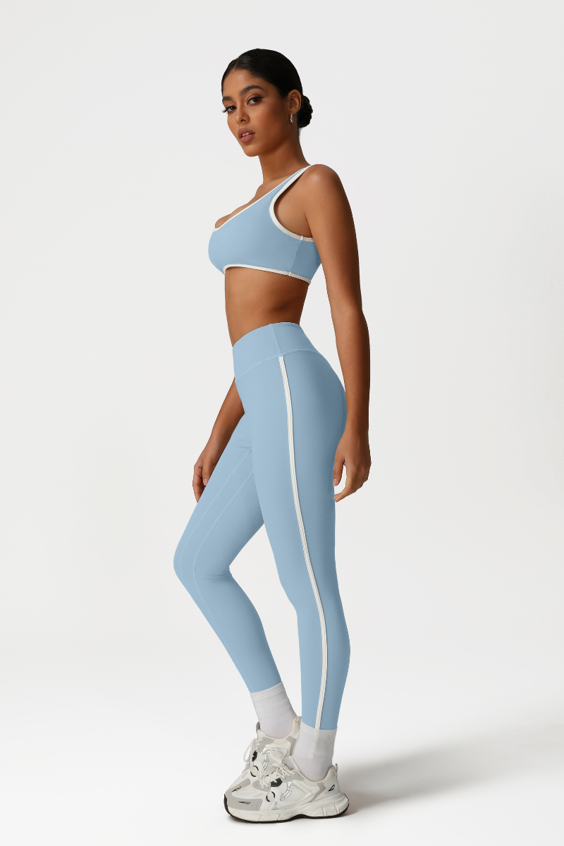 Women High-Waisted Color-Block Butt-Lifting Yoga Set: Sports Bra + 9/10 Leggings