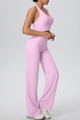 Women's Athletic Set:U-neck Halterneck Bra And Wide Leg Pant