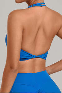 Women's Summer Halterneck Double Zipper Twist Back Bra