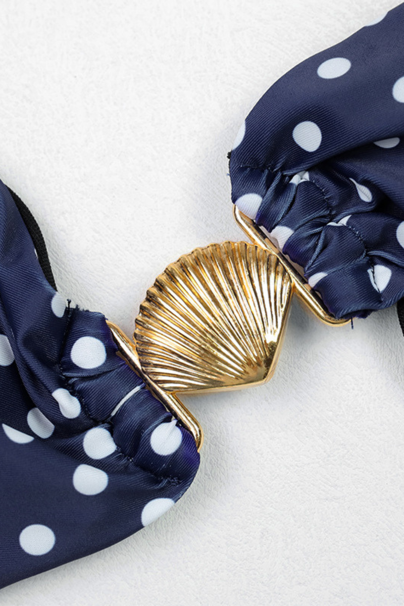 Women's Polka Dot Metal Buckle Side Tie Cover-up Bikini Set