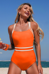 Women's Color-Blocked Cross Back One-Piece Swimsuit