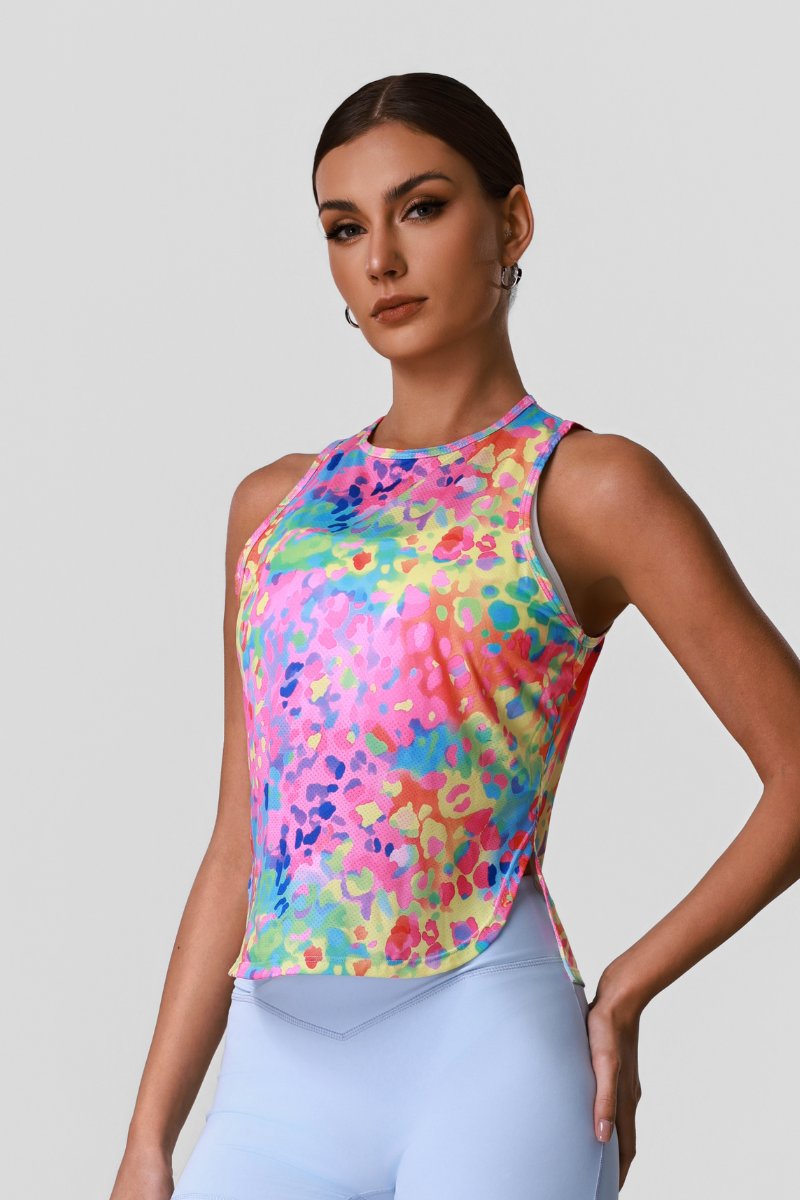 Women’s Multicolor Camouflage Print Side Slit Sport Tank Top