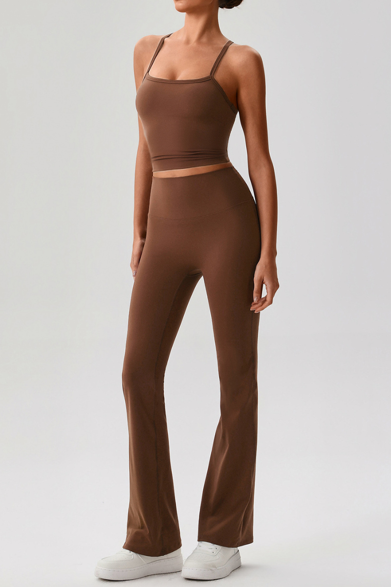Women's Y-Back Cropped Tank Top & Yoga Flared Pants Set