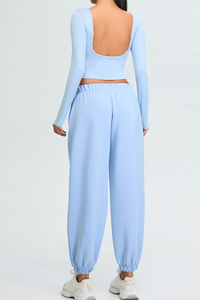 Women's Set:U-back Long Sleeves T-shirt And Cuffed Sweatpant