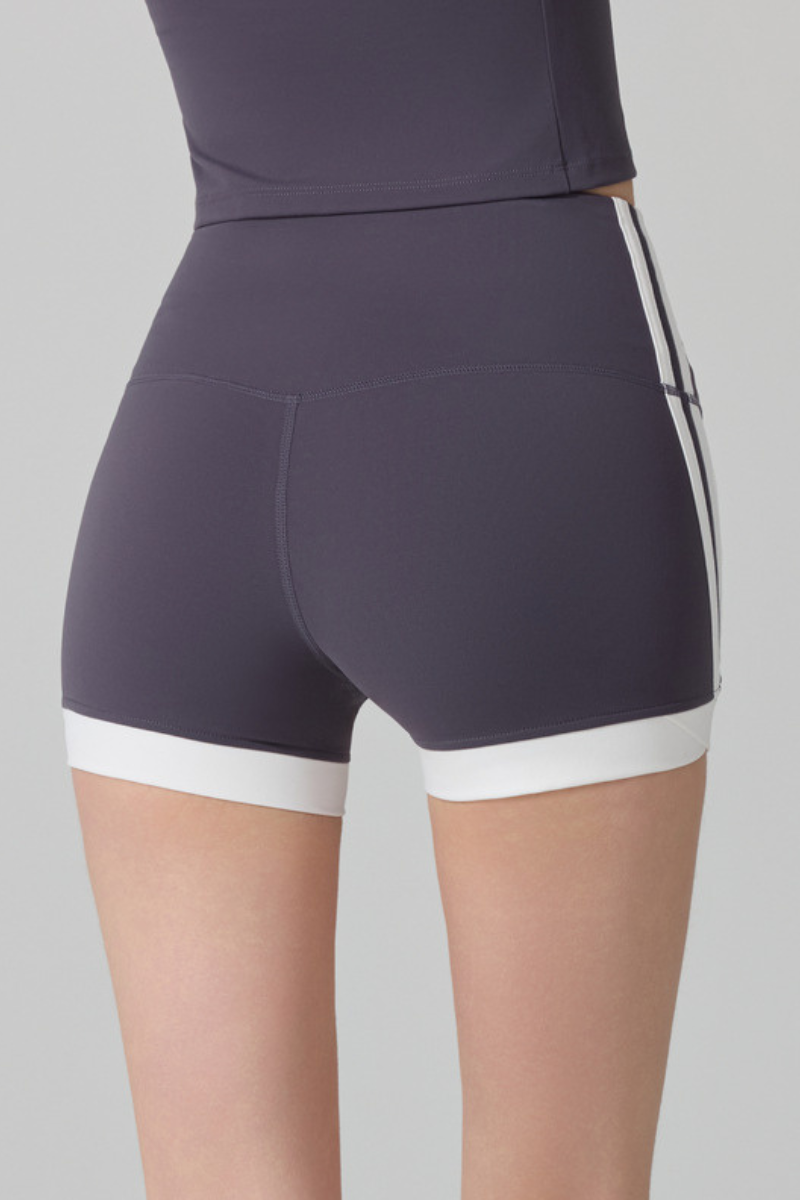 Women's Side Contrast Double Stripes Slim Fit Sports Shorts