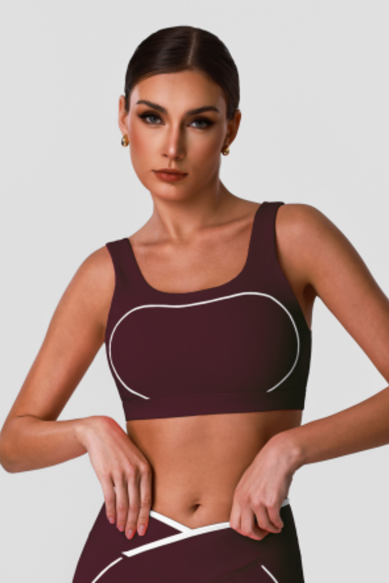 Women's Wide Straps Contrast Line U-Back Sports Bra