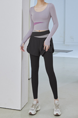 Women's Athletic Sets:Long Sleeve Top& 2-in-1 Shorts Leggings